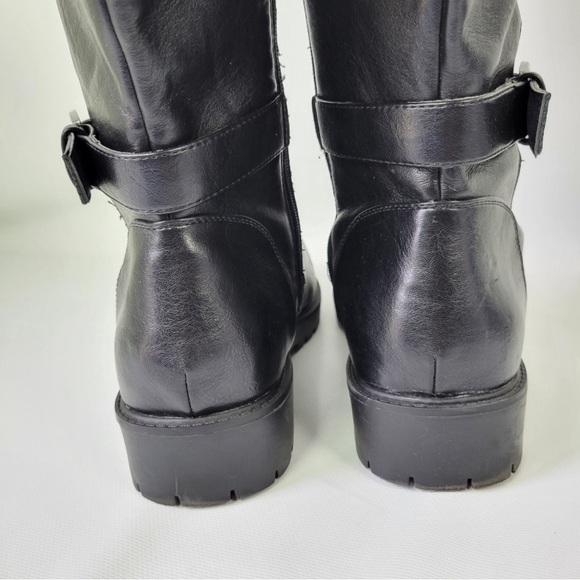 TORRID Black Faux Leather Sweater-Trimmed Knee-High Combat Boot Sz 12 - Picture 5 of 10